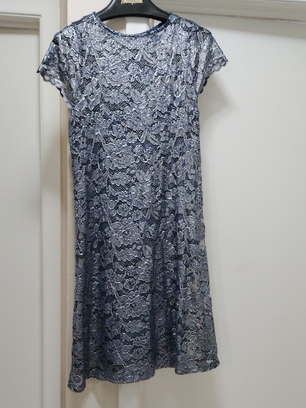MARINA Navy Blue Floral Lace Midi Dress